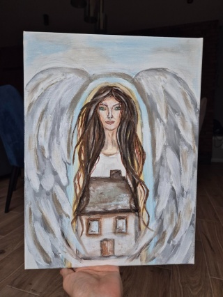 Anioł malowany na płótnie obraz prezent na święta Anioł dom 30x40