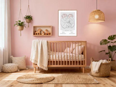 Plakat metryczka dla dziecka line art minimalistyczna kwiaty a3