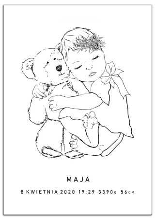 Plakat metryczka dla dziecka line art minimalistyczna kwiaty a3