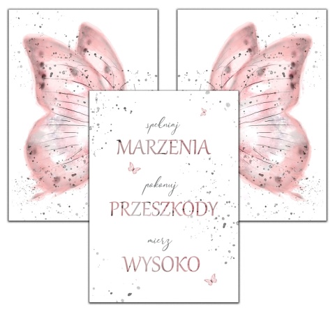 Zestaw 3 plakatów motywacyjne motyle motyl dla dziewczynki nastolatki