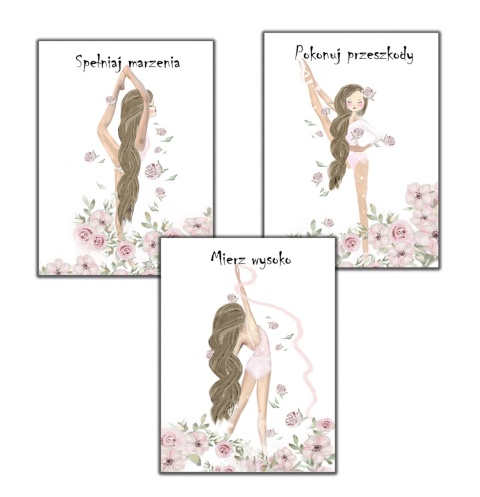 Zestaw 3 plakatów gimnastyczka akrobatka akrobatyka dla dziewczynki nastolatki