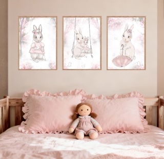 Zestaw 3 plakatów królik króliczek króliczki dla dziewczynki nastolatki
