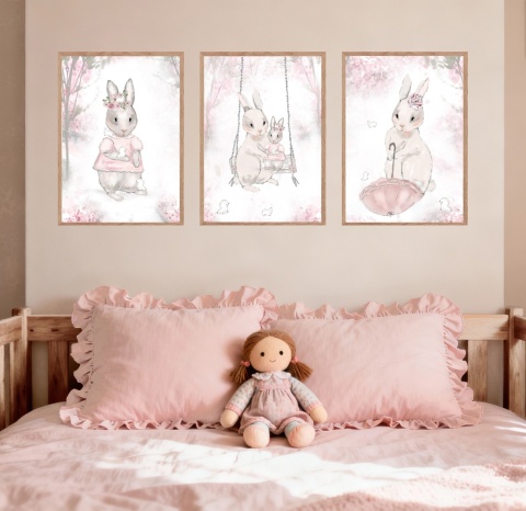 Zestaw 3 plakatów królik króliczek króliczki dla dziewczynki nastolatki