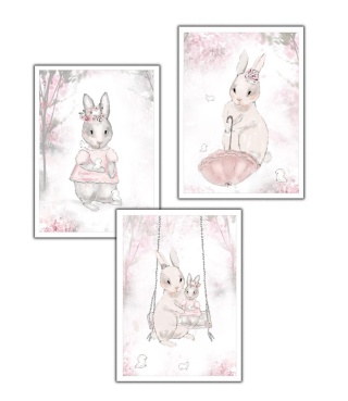 Zestaw 3 plakatów królik króliczek króliczki dla dziewczynki nastolatki