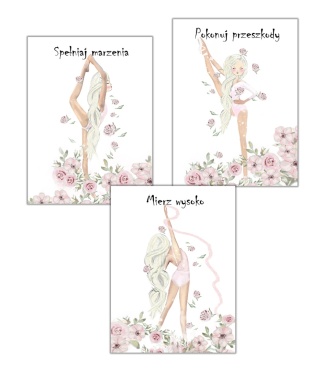 Zestaw 3 plakatów gimnastyczka akrobatka akrobatyka dla dziewczynki nastolatki