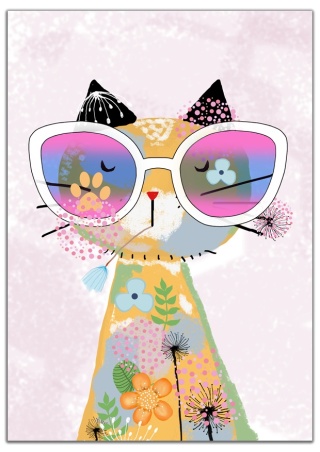 plakat boho kolory kot kotek kwiaty skadynawski dla dziecka chłopca i dziewczynki