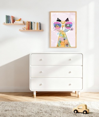 plakat boho kolory kot kotek kwiaty skadynawski dla dziecka chłopca i dziewczynki