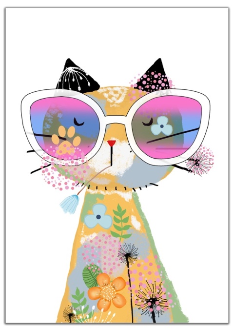 plakat boho kolory kot kotek kwiaty skadynawski dla dziecka chłopca i dziewczynki