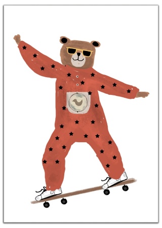 plakat boho miś deskorola okulary skadynawski dla dziecka chłopca i dziewczynki