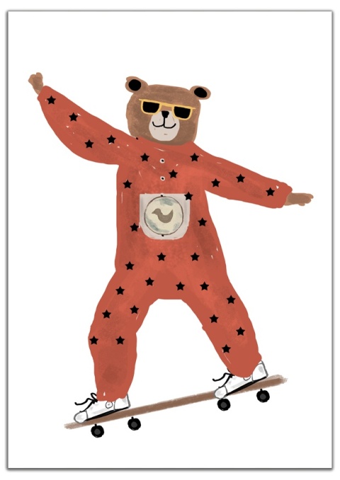 plakat boho miś deskorola okulary skadynawski dla dziecka chłopca i dziewczynki