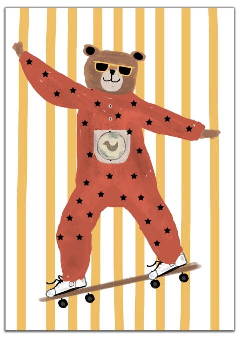 plakat boho miś deskorola okulary skadynawski dla dziecka chłopca i dziewczynki