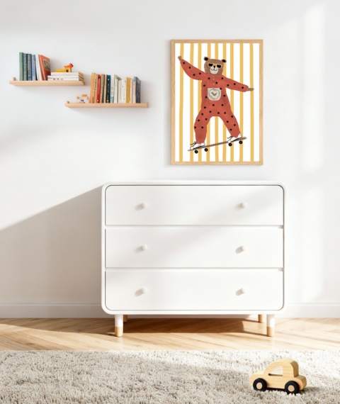 plakat boho miś deskorola okulary skadynawski dla dziecka chłopca i dziewczynki